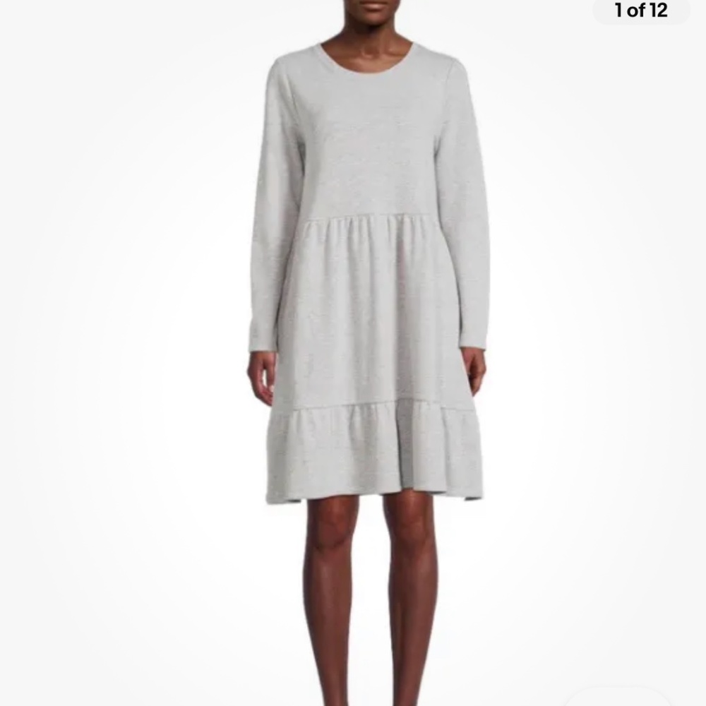 Time and Tru Women’s Gray Tiered Sweatshirt Dress Medium (10-12) NEW - Picture 1 of 10